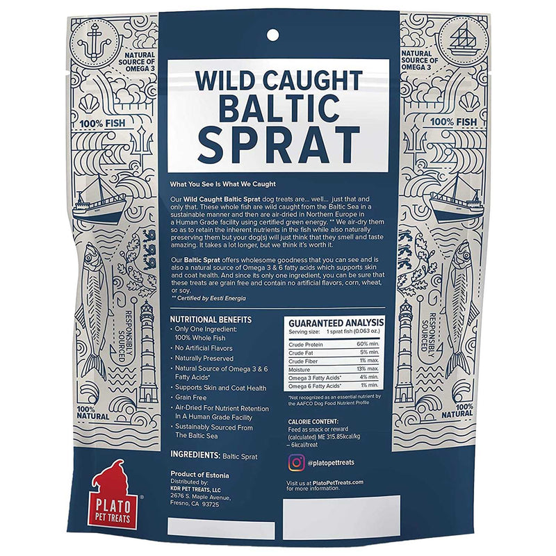 Plato Pet Treats Wild Caught Baltic Sprat Fish Grain-Free Dehydrated Dog Treats (85-g bag)