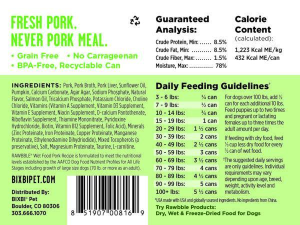 BIXBI RAWBBLE Pork & Pumpkin Recipe Wet Dog Food (12.5-oz can, case of 12) - Petanada