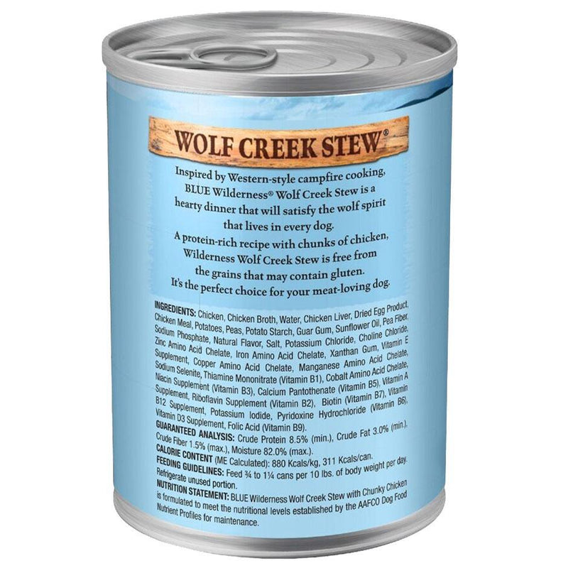 Blue Buffalo Wilderness Wolf Creek Stew Chunky Chicken Stew in Gravy Grain-Free Adult Canned Dog Food (12.5-oz, case of 12) - Petanada