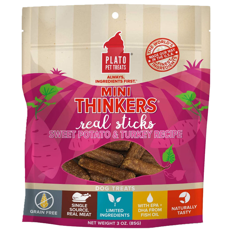 Plato Pet Treats Mini Thinkers Sweet Potato & Turkey Recipe Grain-Free Dog Treats