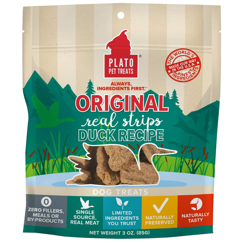 Plato Pet Treats Original Real Strips Duck Recipe Dog Treats Grain-Free Dog Treats