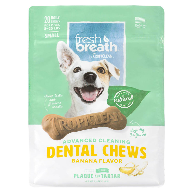 TropiClean Fresh Breath Dental Chew Banana Flavor Dog Treats, 20-count, Small