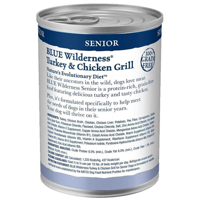 Blue Buffalo Wilderness Turkey & Chicken Grill Grain-Free Senior Canned Dog Food (12.5-oz, case of 12) - Petanada