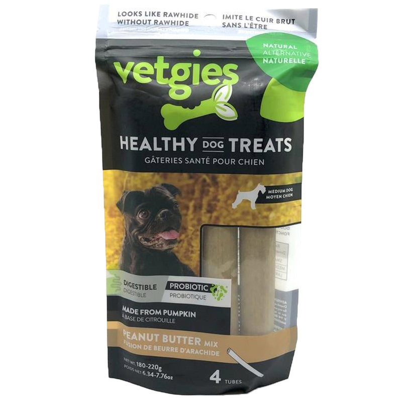 Vetgies Medium Tube Peanut Butter Flavor Dental Dog Treat (45-55g each, 4 pack)