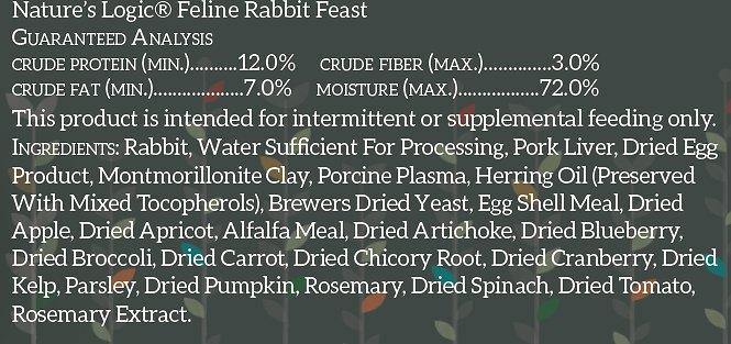 Nature's Logic Feline Rabbit Feast Grain-Free Canned Cat Food (5.5-oz, case of 24) - Petanada