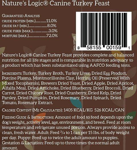 Nature's Logic Canine Turkey Feast Grain-Free Canned Dog Food - Petanada